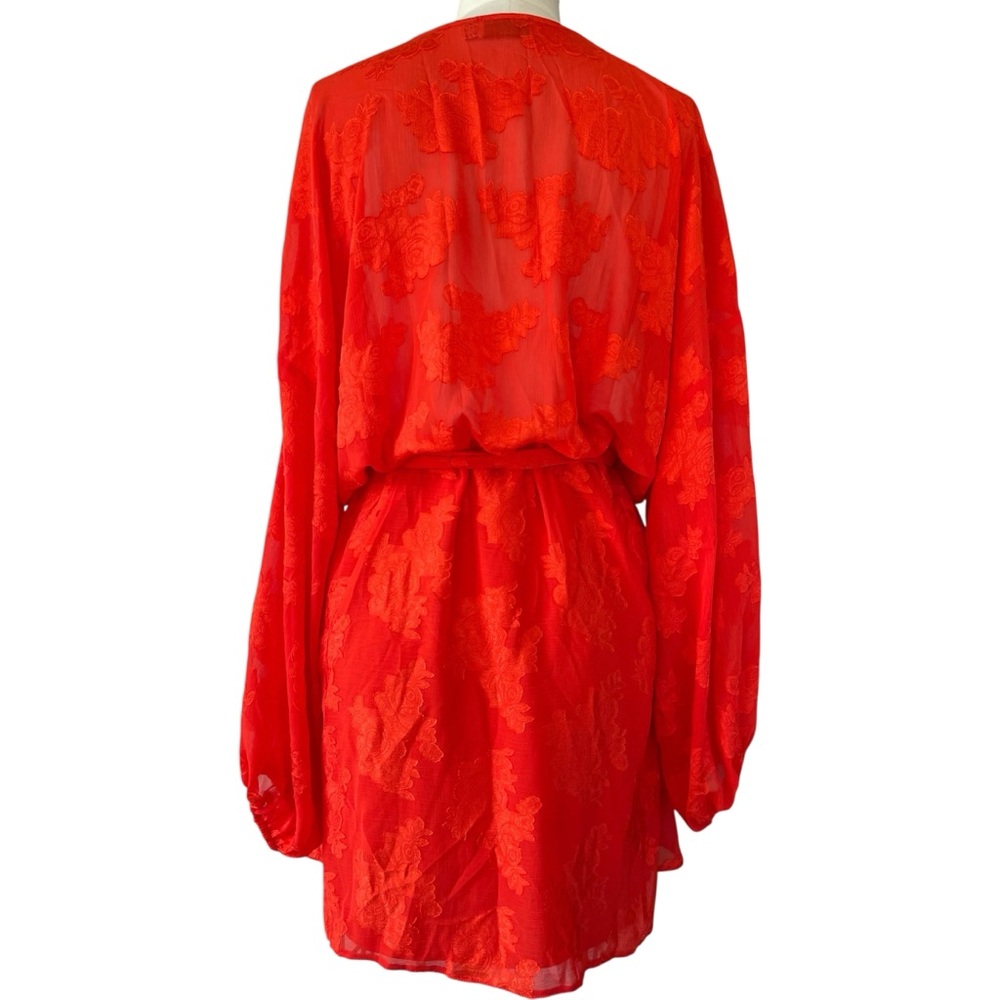 ❤️ NWT! ASOS CURVE Tomato Red Jacquard Sheer Belted Mini Dress - Picture 5 of 9